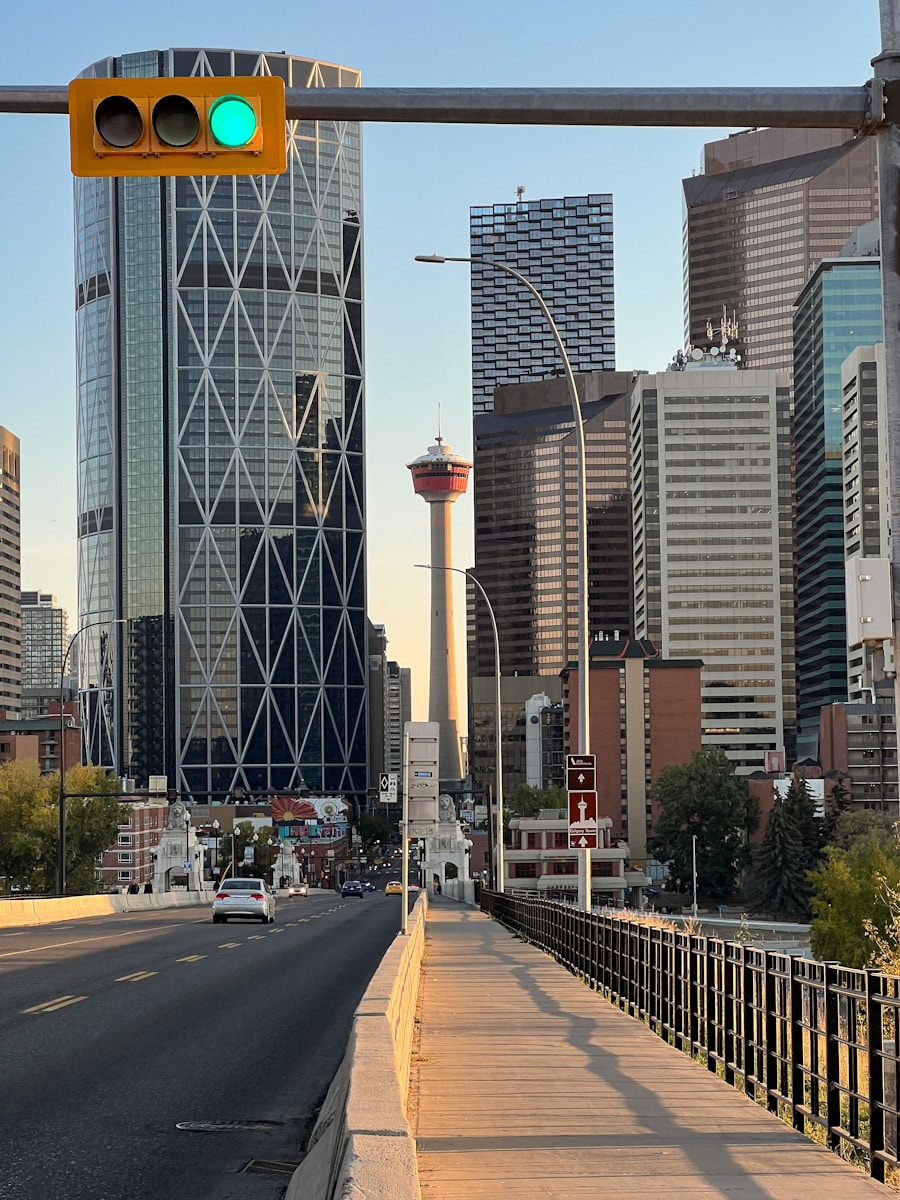 a street light in a city