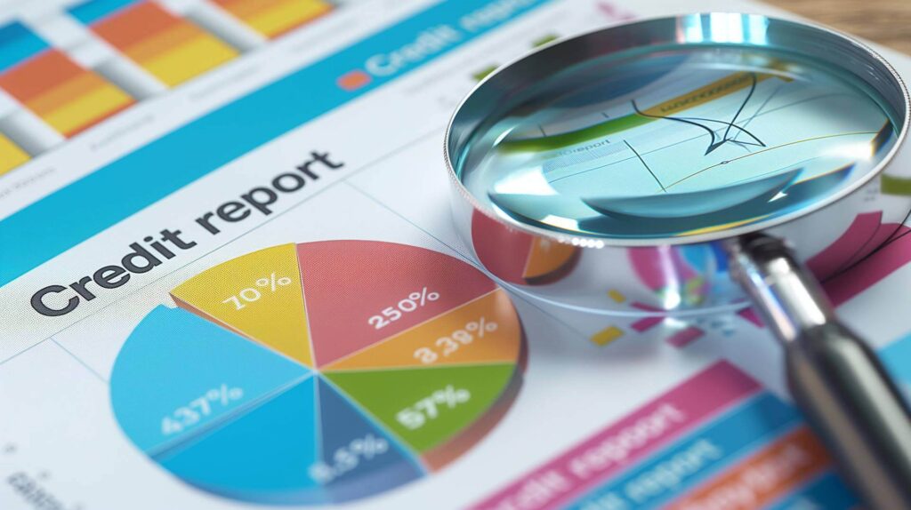 Credit report mockup in bright colours, showing piechart.